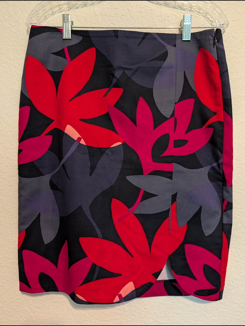 Ann Taylor LOFT Navy Pencil Skirt with Red & Fuchsia Floral Print